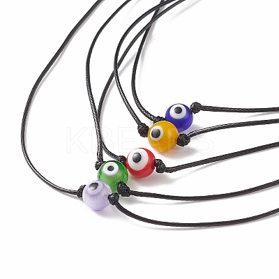5Pcs 5 Color Lampwork Evil Eye Round Beaded Pendant Necklaces Set with Waxed Polyester Cord for Women NJEW-JN04024-1