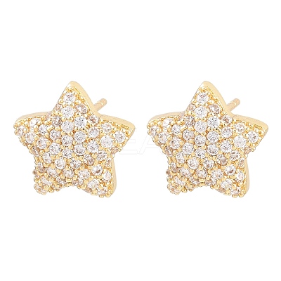 Brass Micro Pave Clear Cubic Zirconia Stud Earrings EJEW-G471-31G-01-1