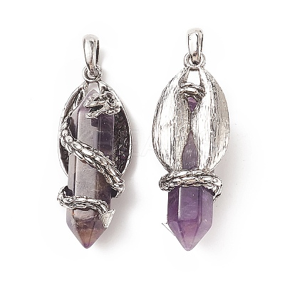 Natural Amethyst Pointed Pendants G-C051-01I-1
