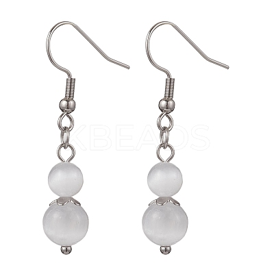 Round Natural Selenite Dangle Earrings EJEW-JE06781-01-1