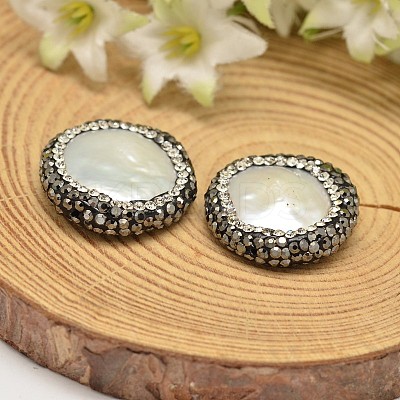 Flat Round Shell Pearl Beads BSHE-L002-08-1