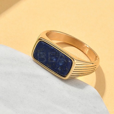 316L Stainless Steel Natural Lapis Lazuli Finger Rings for Women RJEW-U054-02C-03G-1