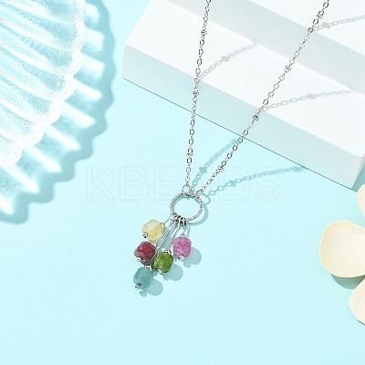 Natural Multicolor Tourmaline Faceted Cube Beaded Tassel Pendant 304 Stainless Steel Satellite Chain Necklaces for Women NJEW-JN06448-01-1