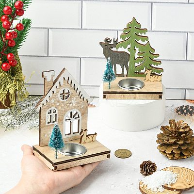 1 Set 2Pcs 2 Styles Christmas Wooden Candlestick Mixed Colors ST-CJ0040-002-1