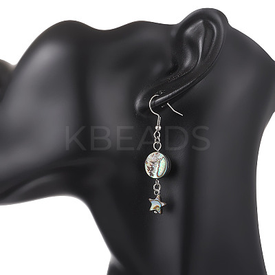 Star Natural Abalone Paua Shell Dangle Earrings EJEW-JE06884-1