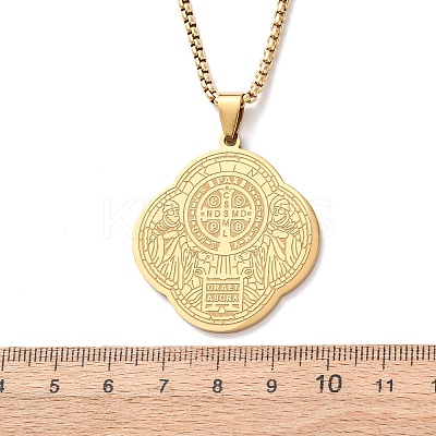 304 Stainless Steel Saint Benedict Pendant Necklaces NJEW-B153-02A-G-1