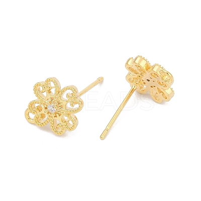 Brass Micro Pave Clear Cubic Zirconia Stud Earring Findings KK-Z099-01G-01-1