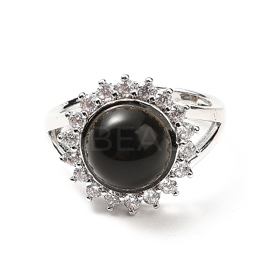 Natural Obsidian Adjustable Rings RJEW-P043-02P-17-1