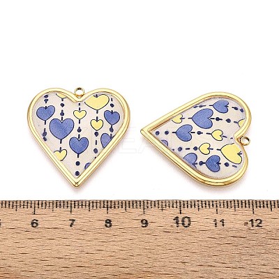 Printed Style 304 Stainless Steel Heart Pendants STAS-T071-26C-G-1