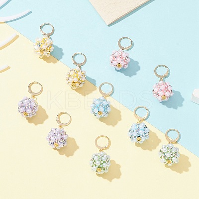 Polymer Clay Rhinestone Disco Ball Dangle Leverback Earrings EJEW-JE05298-1