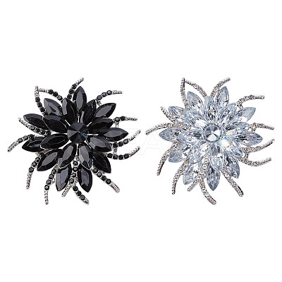 2Pcs 2 Colors Flower Alloy Glass Rhinestone Lapel Pins for Wedding Party JEWB-DR0001-07B-1