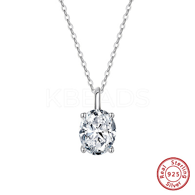 925 Sterling Silver Pave Clear Cubic Zirconia Oval Pendant Necklaces NJEW-G172-03P-1