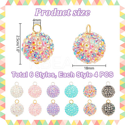 24Pcs 6 Styles Resin Rhinestone Pendants PALLOY-PH01657-1