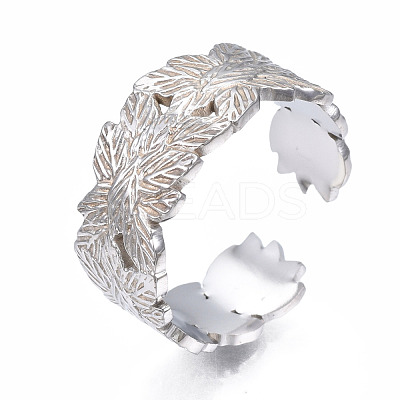 Non-Tarnish 304 Stainless Steel Leaf Wrap Open Cuff Ring RJEW-T023-27P-1