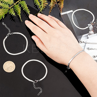 10Pcs 3mm 304 Stainless Steel Flat Snake Dome Herringbone Chain Link Bracelet for Men Women BJEW-UN0001-27-1