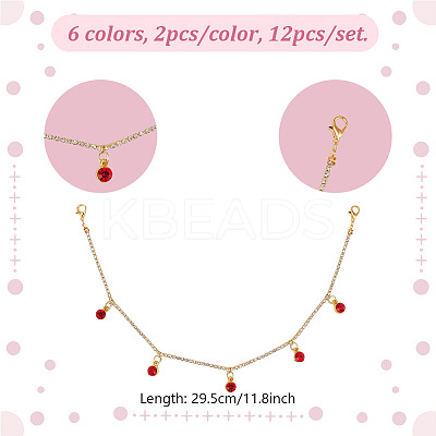 12Pcs 6 Colors Alloy Glass Rhinestone Shoe Chains HJEW-DR00105-1