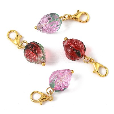 4Pcs 2 Styles Handmade Lampwork Strawberry Pendant Decorations HJEW-FS00041-01-1