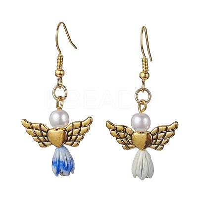 Angel Antique Golden Alloy & Resin Dangle Earrings EJEW-JE05686-10-1