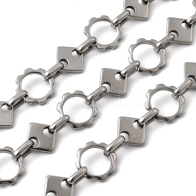304 Stainless Steel Flower with Rhombus Link Chains CHS-Z007-14P-1