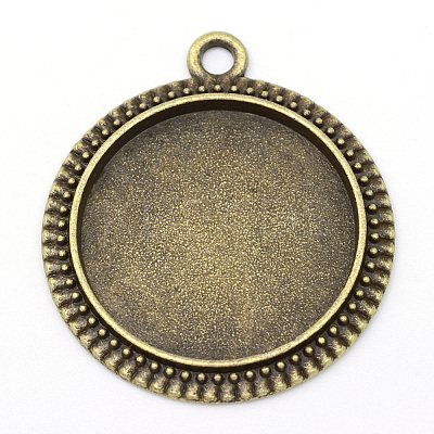 Tibetan Style Alloy Flat Round Pendant Cabochon Settings TIBEP-M022-34AB-1