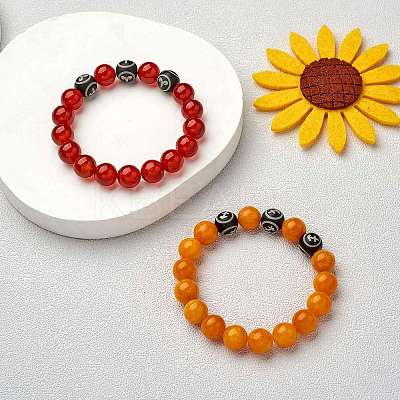 Natural Red Agate Round Beaded Stretch Bracelet BJEW-SW00077-08-1