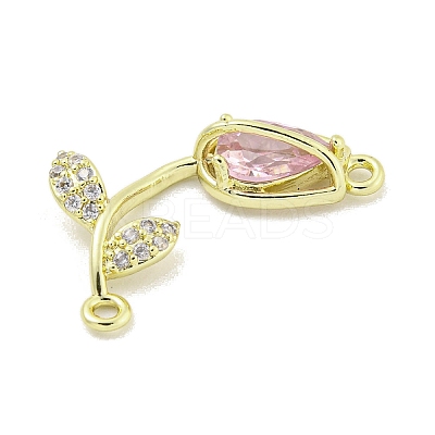Rack Plating Brass Micro Pave Clear Cubic Zirconia Flower Connertor Charms KK-Z043-03B-1