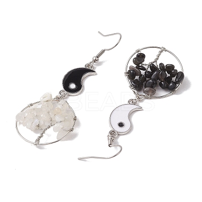 Natural Moonstone and Natural Obsidian Dangle Earrings EJEW-JE05743-1