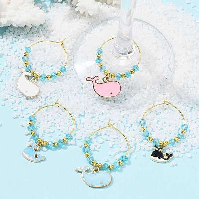 Whale Alloy Enamel Wine Glass Charms Sets AJEW-JO00232-1