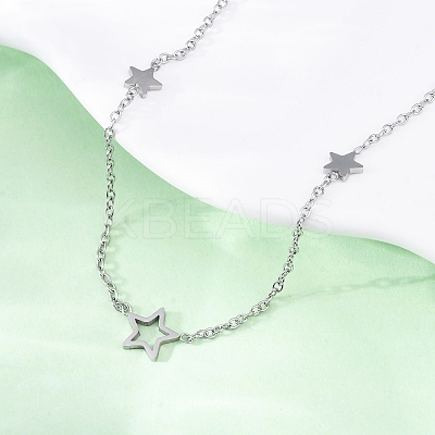 304 Stainless Steel Star Link Chain Necklaces NJEW-R026-13P-1