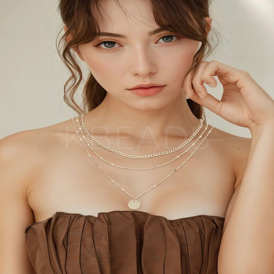 3Pcs Brass Disc Pendant 3 Layer Necklaces for Women NJEW-LP0009-31-1