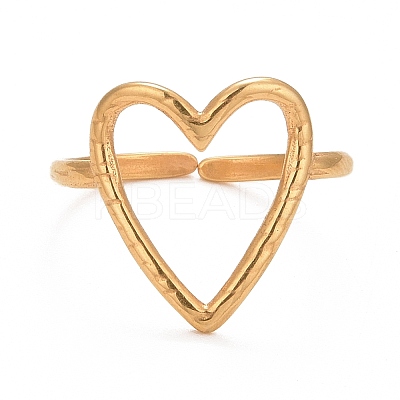 Ion Plating(IP) 304 Stainless Steel Open Heart Cuff Ring for Women LS-RJEW-C025-22G-1