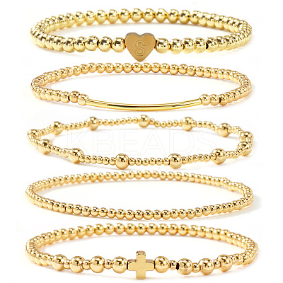 Brass and Stainless Beaded Stretch Bracelet Sets VB9693-7-1