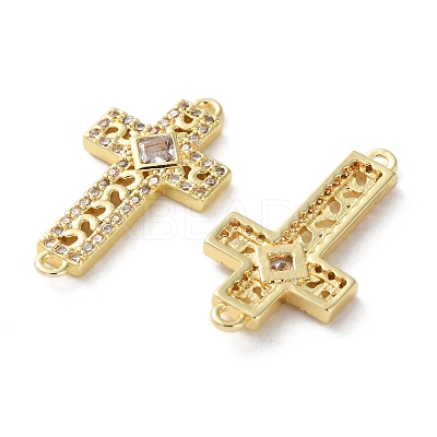 Rack Plating Brass Cubic Zirconia Religion Cross Connector Charm KK-C084-11B-G-1