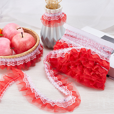 10M Polyester Flower Lace Ribbon with Paillettes OCOR-GF0003-34A-1