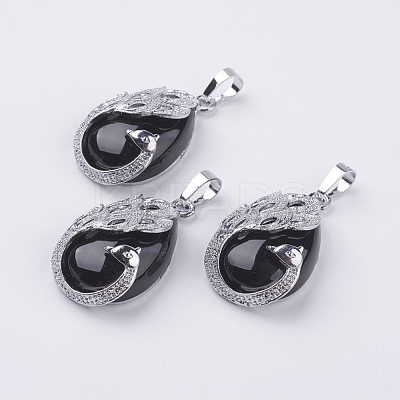 Natural Dyed & Heated Black Agate Pendants G-E442-04E-1
