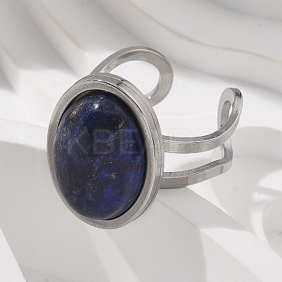 Oval Natural Lapis Lazuli Finger Rings RJEW-M062-02P-01-1