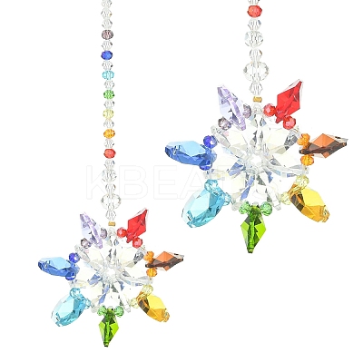 Flower Faceted Glass Pendant Decoration HJEW-TA00040-01-1