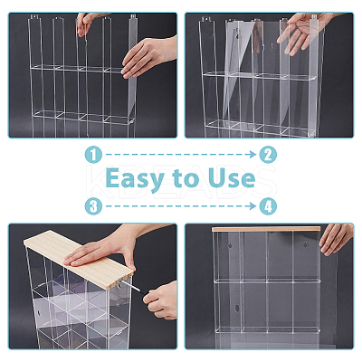 3-Tier 4-Grid Transparent Acrylic Minifigures Organizer Dispaly Case with Wood ODIS-WH0004-03B-1