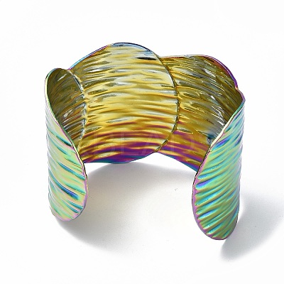 Ion Plating(IP) 304 Stainless Steel Wide Open Cuff Bangle for Women BJEW-F442-02MC-1