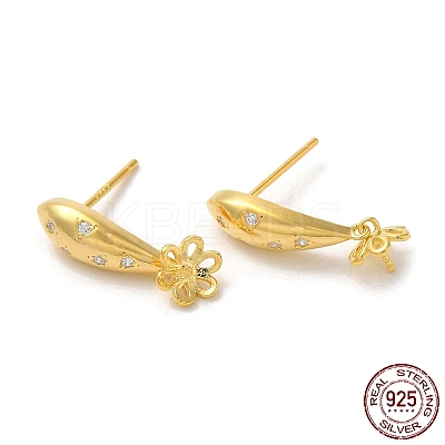 Flower 925 Sterling Silver Micro Pave Cubic Zirconia Stud Earring Findings STER-P056-12G-1