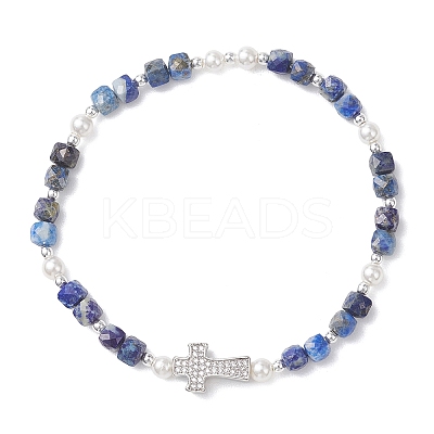 Natural Lapis Lazuli Beaded Stretch Bracelets BJEW-JB13199-02-1