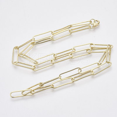 Brass Flat Oval Paperclip Chain Necklace Making MAK-S072-08B-LG-1