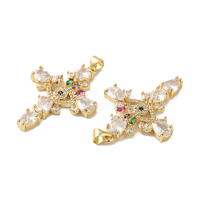 Rack Plating Brass Pave Cubic Zirconia Pendants KK-O142-53G-1