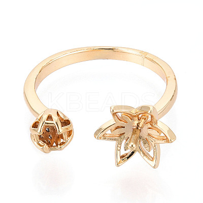 Lotus Flower Brass Micro Pave Clear Cubic Zirconia Cup Peg Ring Settings KK-T076-19G-1