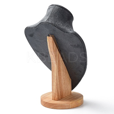 Velvet Bust Necklace Display Stands with Wooden Base ODIS-Q041-02C-01-1