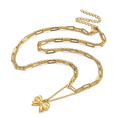 304 Stainless Steel Bowknot Pendant Necklaces LS-NJEW-L182-001G-04-1