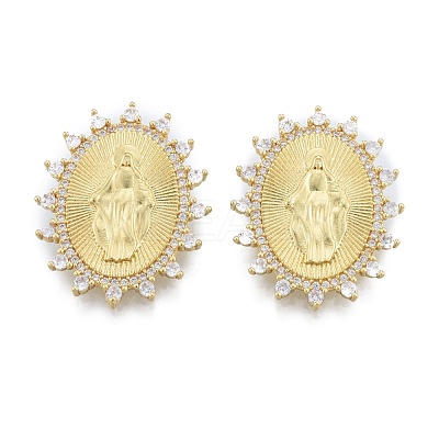 Brass Micro Pave Clear Cubic Zirconia Big Pendants KK-G431-03G-1