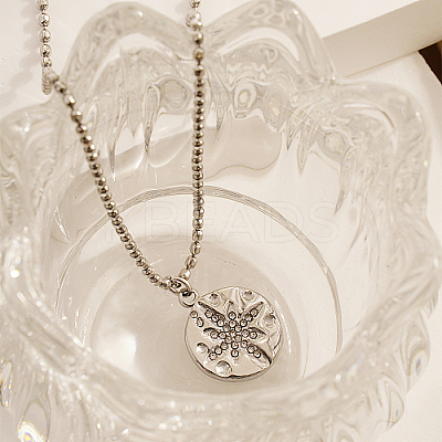 304 Stainless Steel Rhinestone Flat Round with Star Pendant Necklaces NS9570-2-1