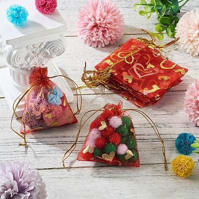 50Pcs Heart Printed Organza Bags OP-TADJ0001-01F-1