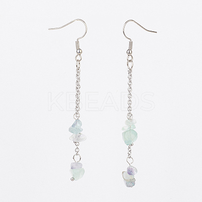 Natural Gemstone Chip Dangle Earrings X-EJEW-JE02417-1